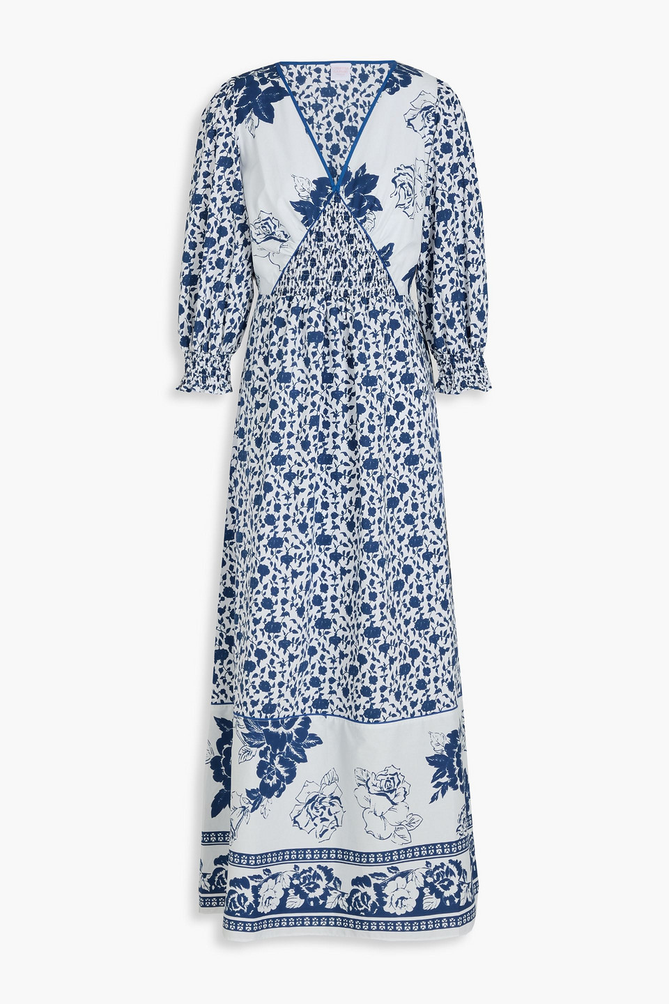 Loretta Caponi Yara Printed Woven Maxi Dress In Navy