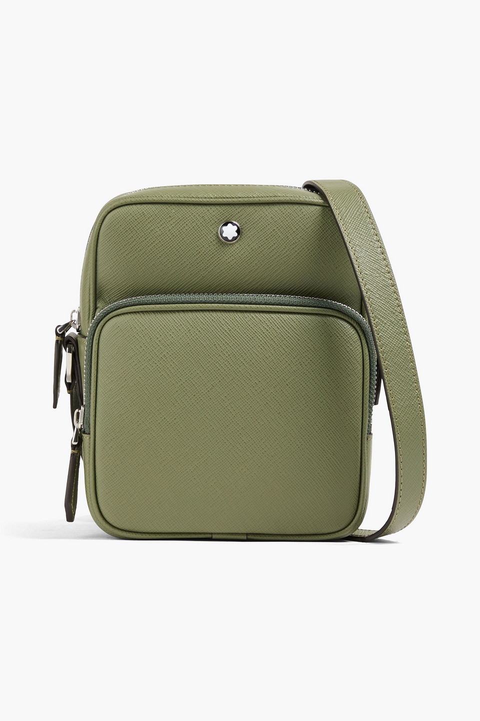 Montblanc Textured-leather Messenger Bag In Sage Green