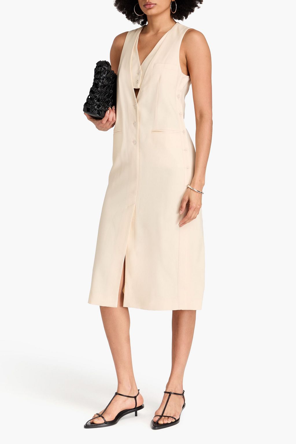 3.1 PHILLIP LIM فستان متوسط الطول من مزيج صوف غران دو بودر