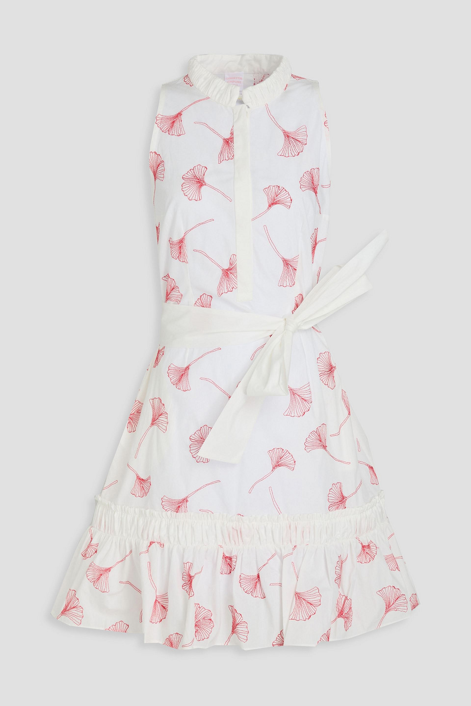 Loretta Caponi Franca Belted Embroidered Cotton Mini Dress In White