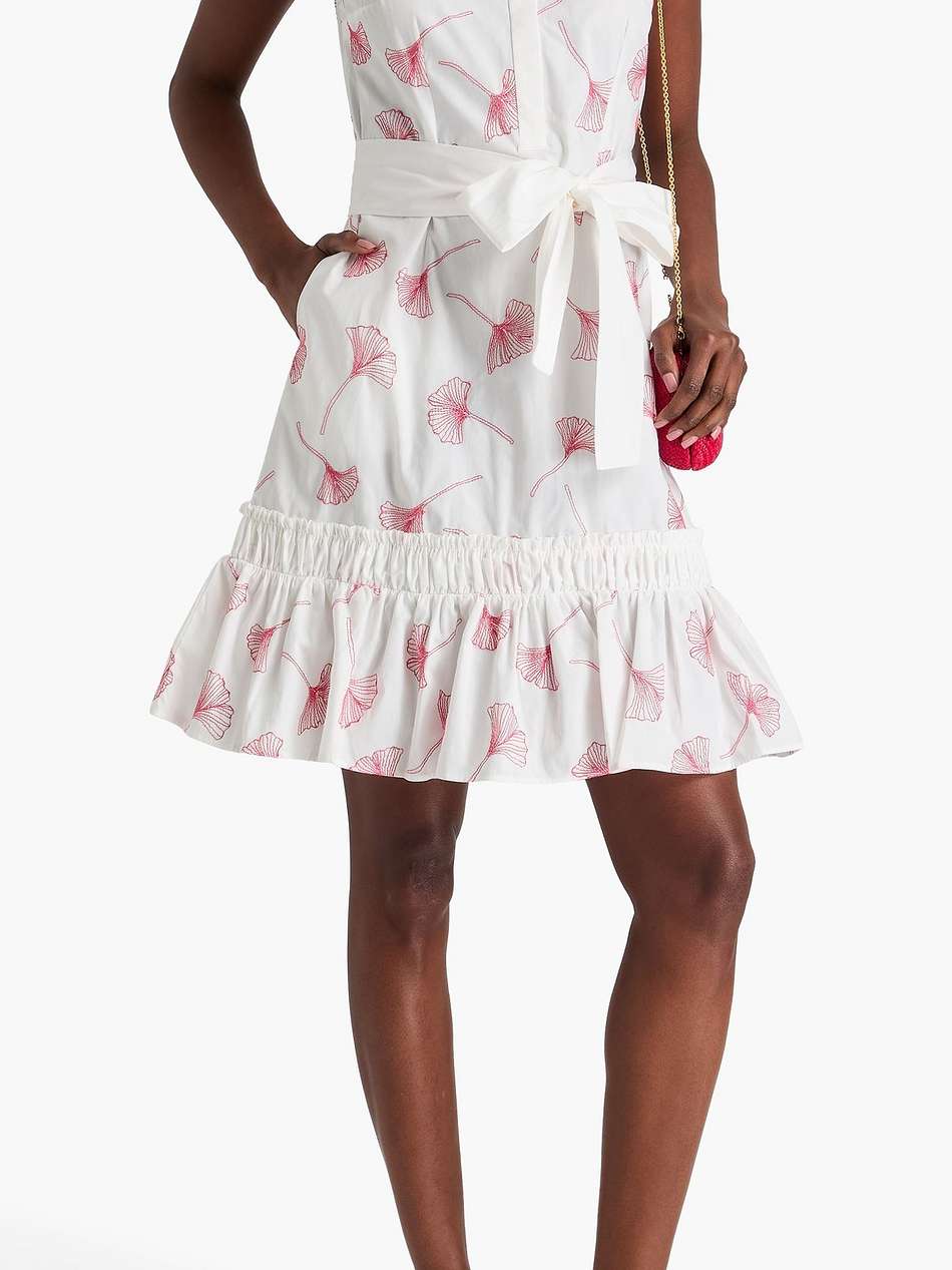 franca belted embroidered cotton mini dress