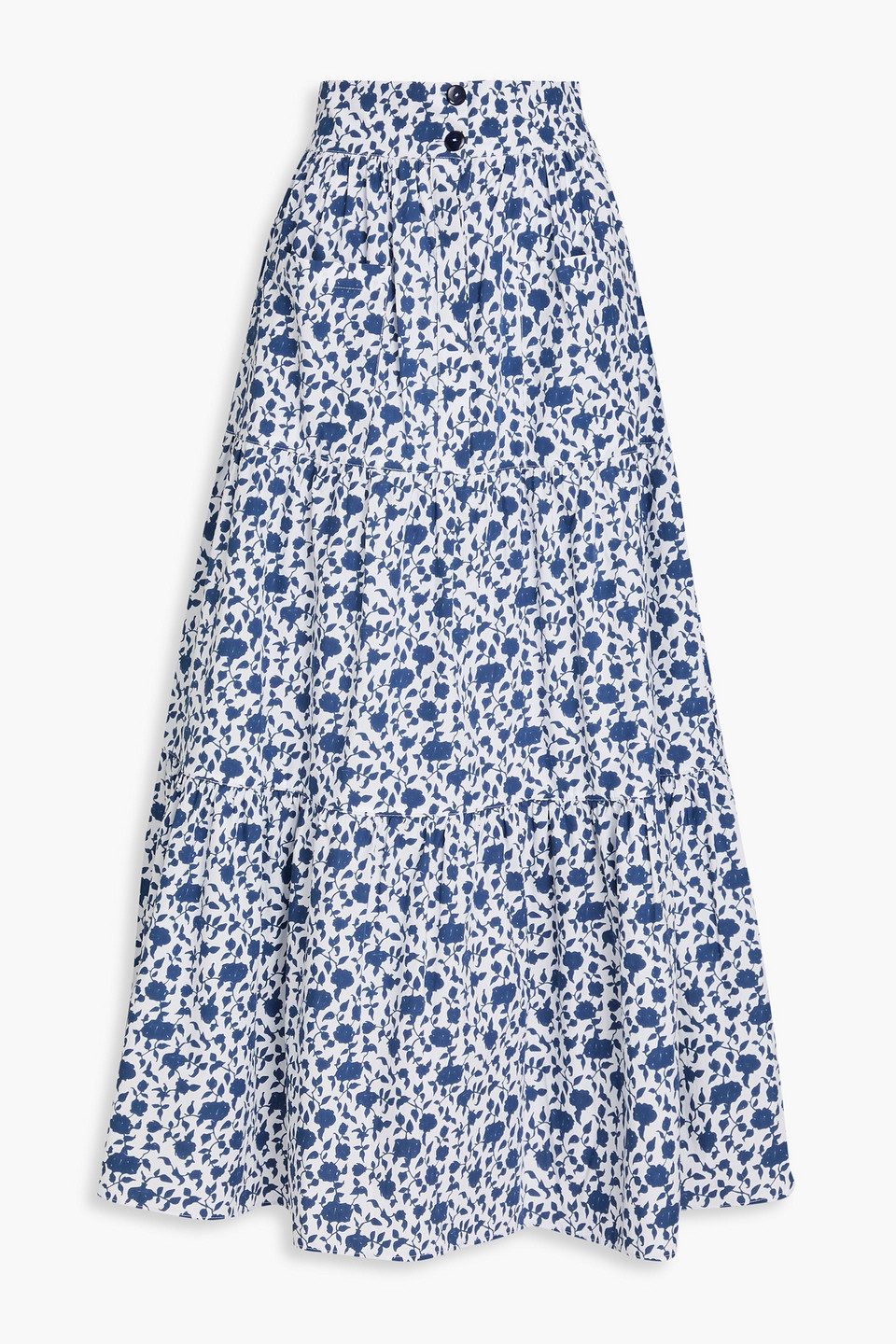 Nuvola tiered floral-print cotton maxi skirt