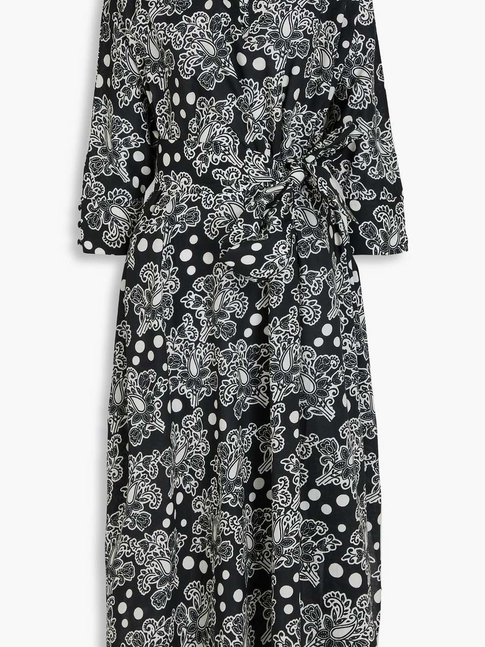 valentina belted printed cotton midi dress