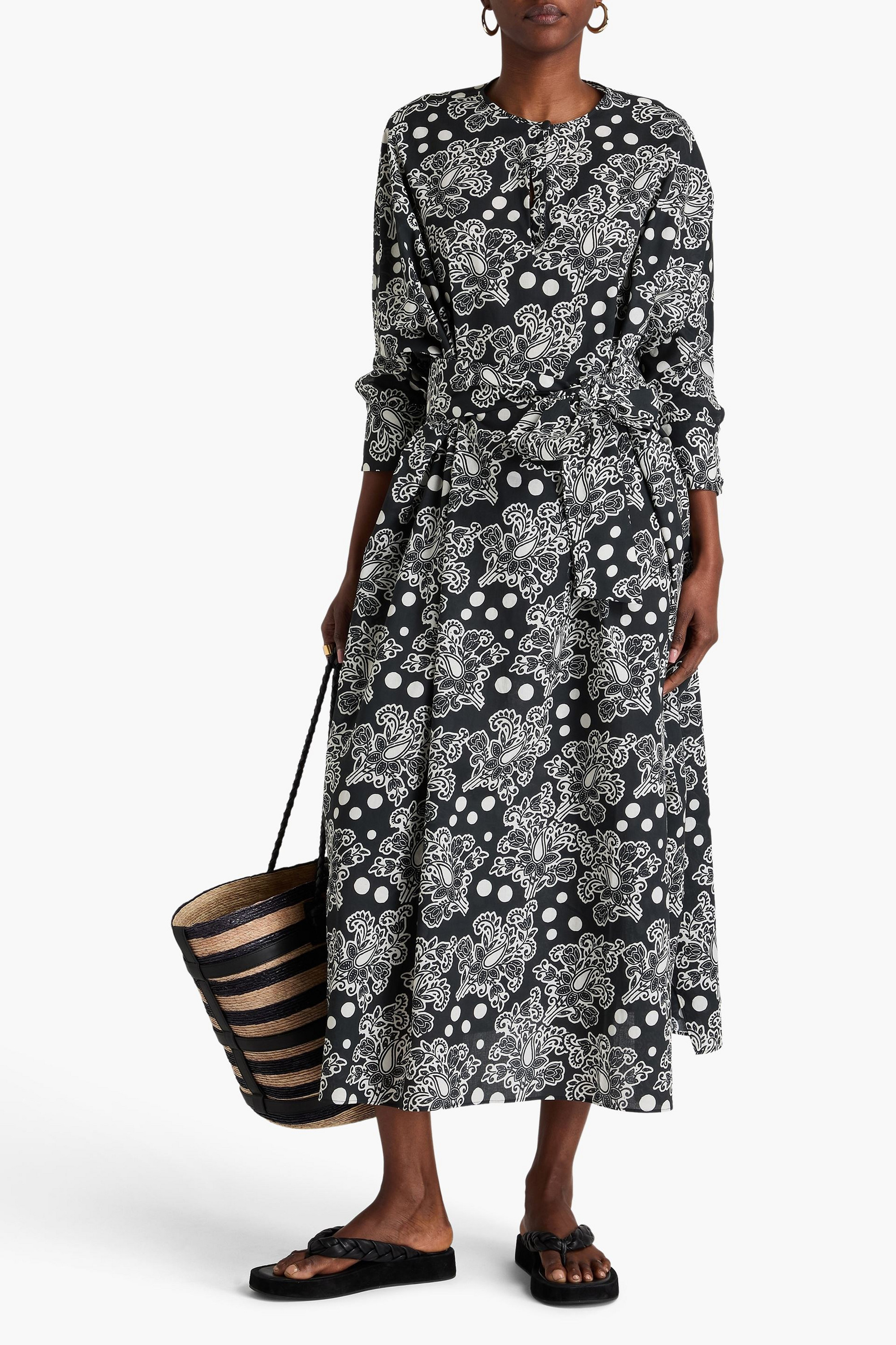 Loretta Caponi Valentina belted printed cotton midi dress
