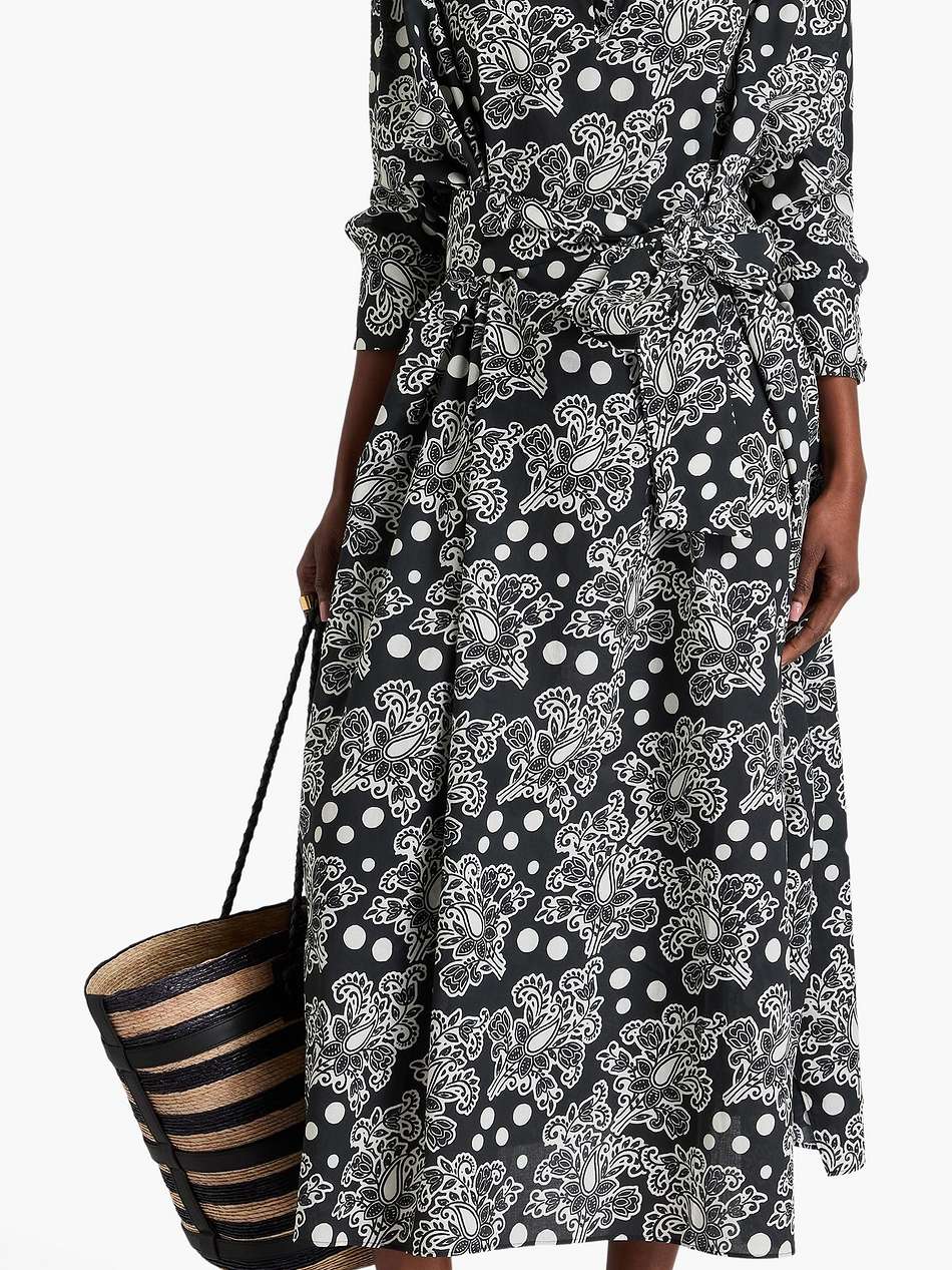 valentina belted printed cotton midi dress