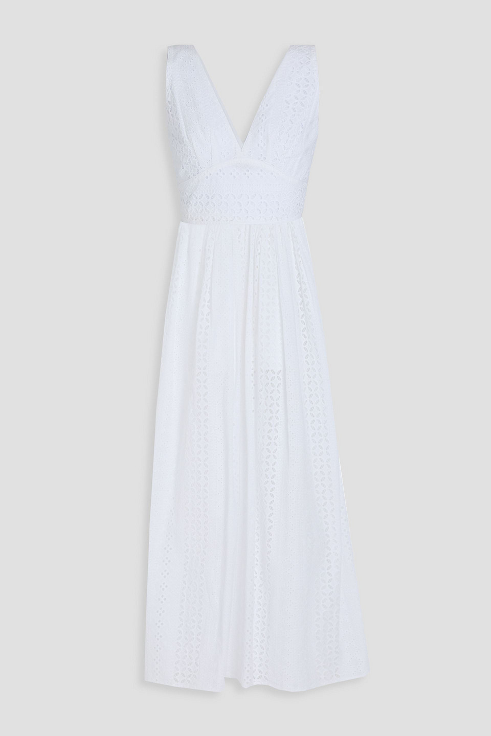 Loretta Caponi Lucina Broderie Anglaise Cotton Midi Dress In White