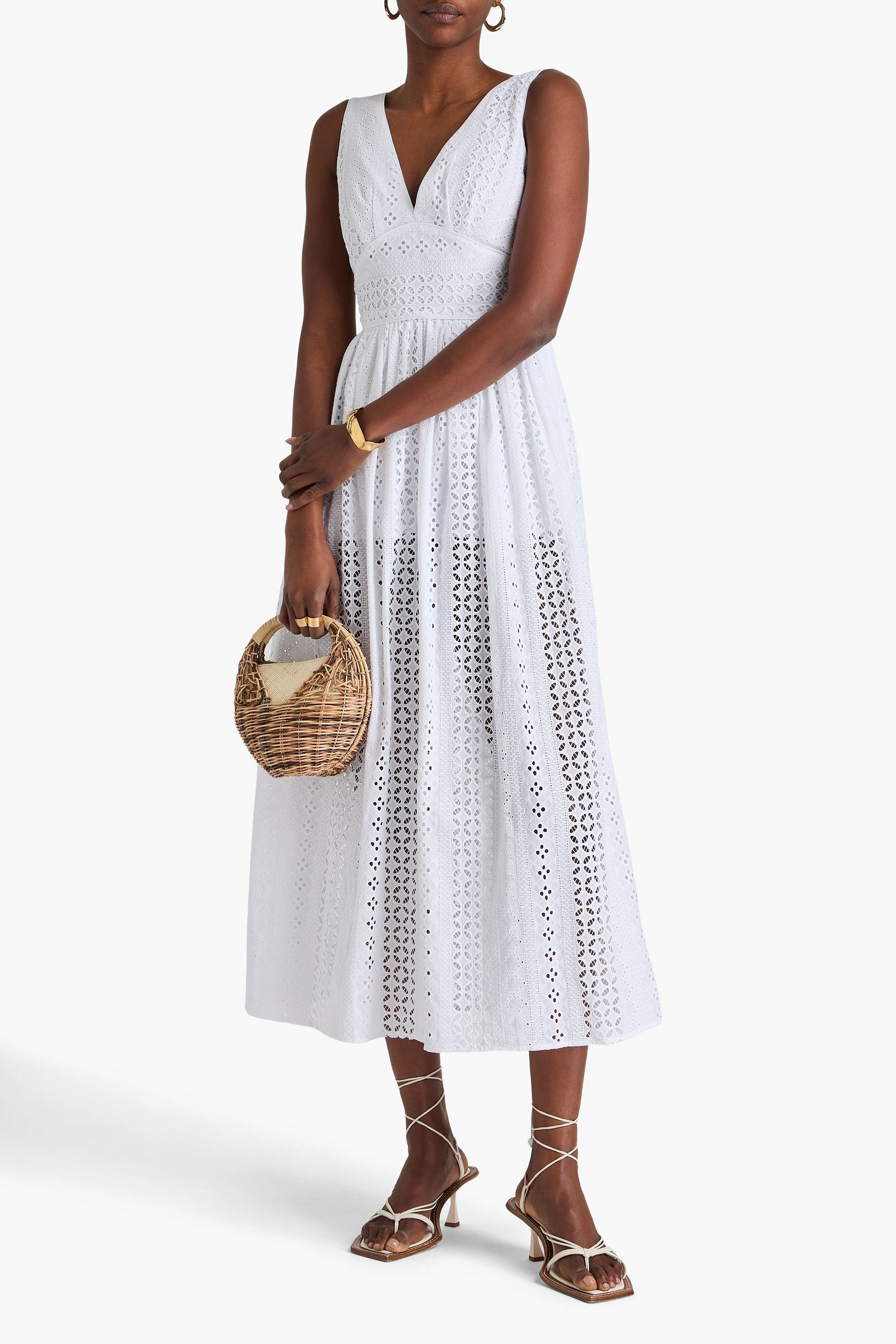 Loretta Caponi Lucina broderie anglaise cotton midi dress