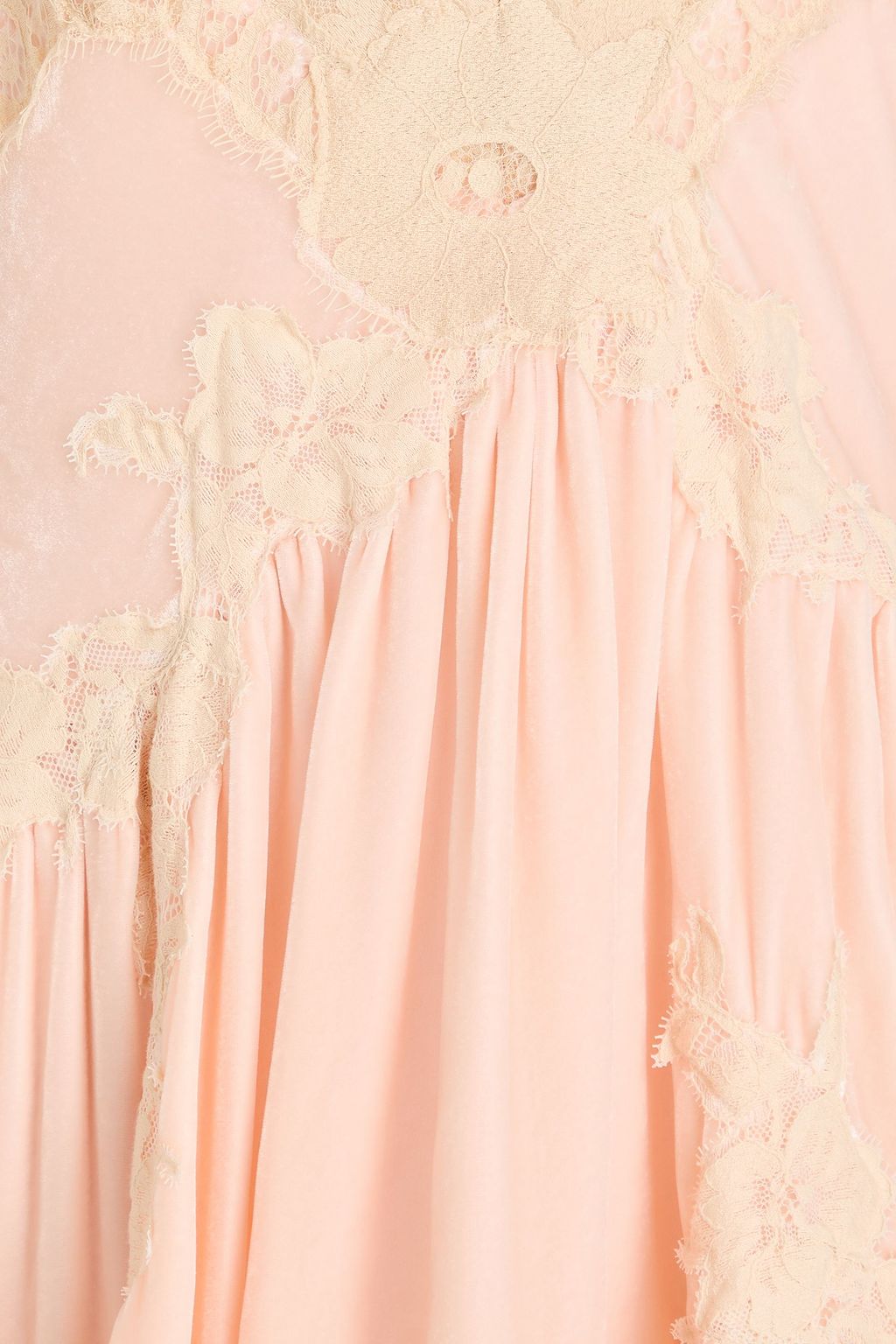 ZIMMERMANN Asymmetric gathered lace-trimmed velvet dress