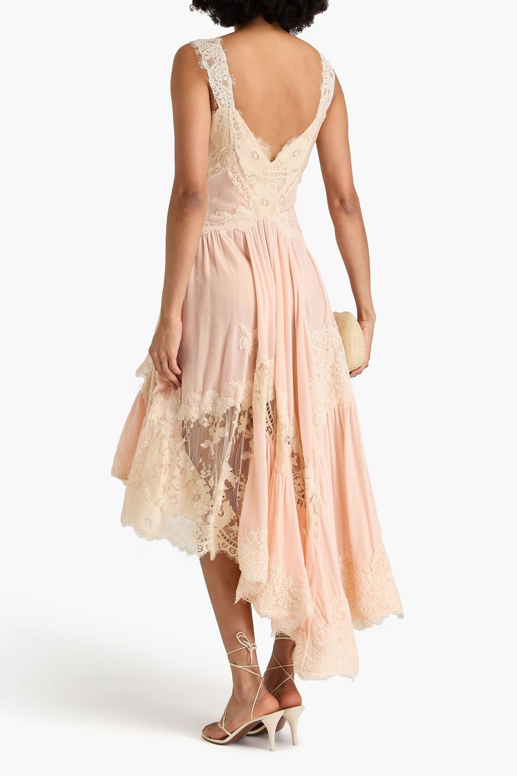 ZIMMERMANN Asymmetric gathered lace-trimmed velvet dress