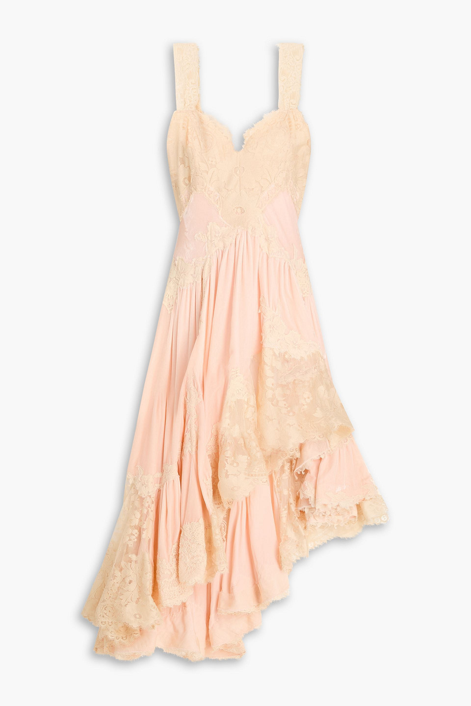 Zimmermann Asymmetrisches Kleid Aus Ssmt Mit Spitzenbesatz Und Raffung In Neutral