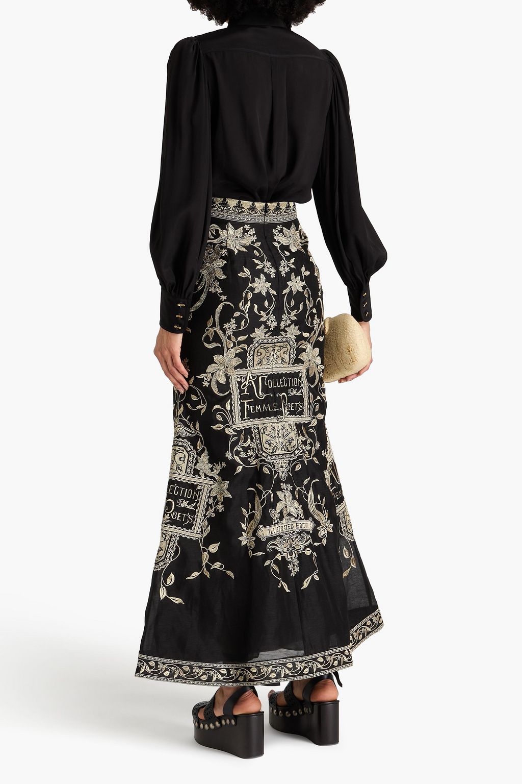 ZIMMERMANN Embroidered metallic linen and silk-blend gauze maxi skirt