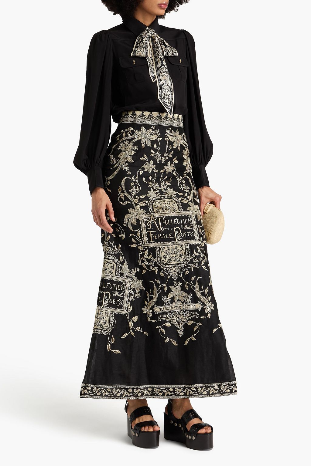 ZIMMERMANN Embroidered metallic linen and silk-blend gauze maxi skirt