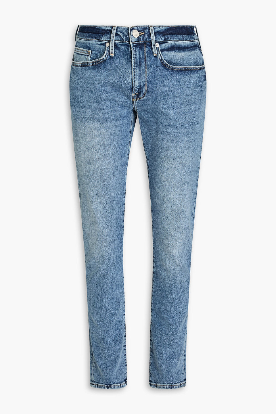 Frame Slim-fit Faded Denim Jeans In Mid Denim
