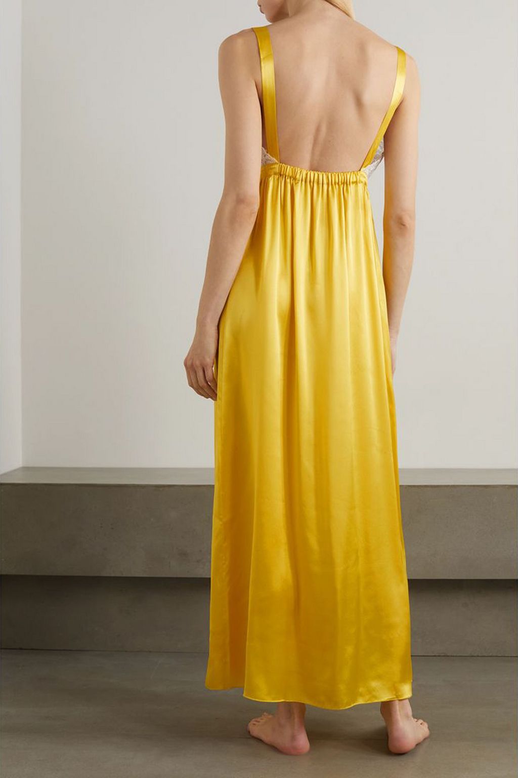 LORETTA CAPONI Edith lace-trimmed silk-satin nightdress