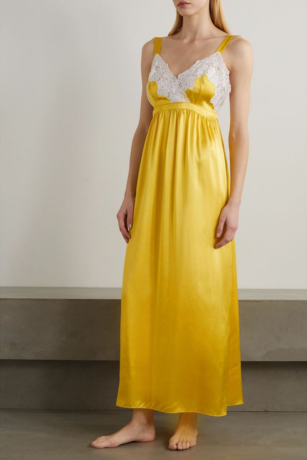 LORETTA CAPONI Edith lace-trimmed silk-satin nightdress