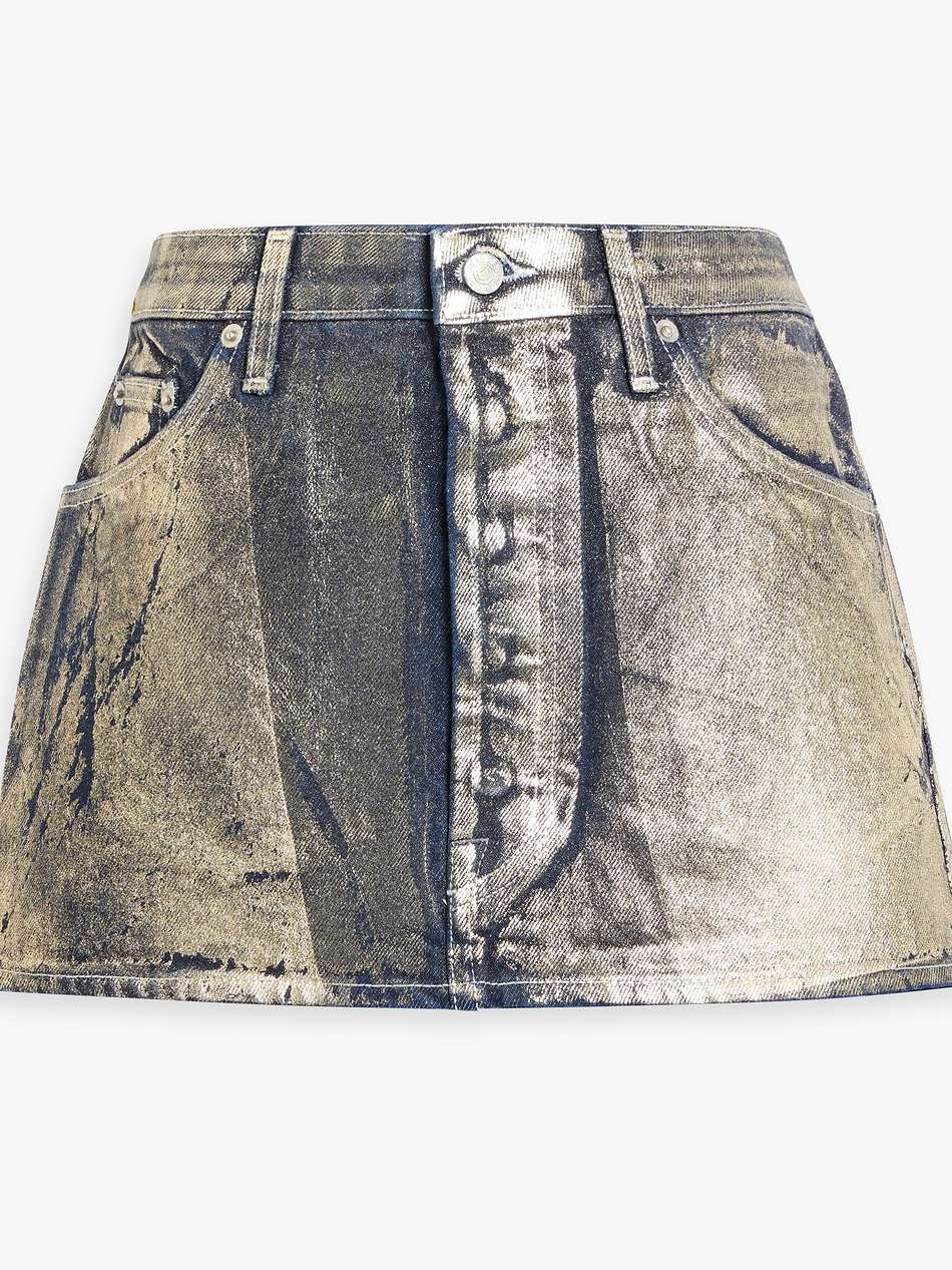 metallic denim mini skirt