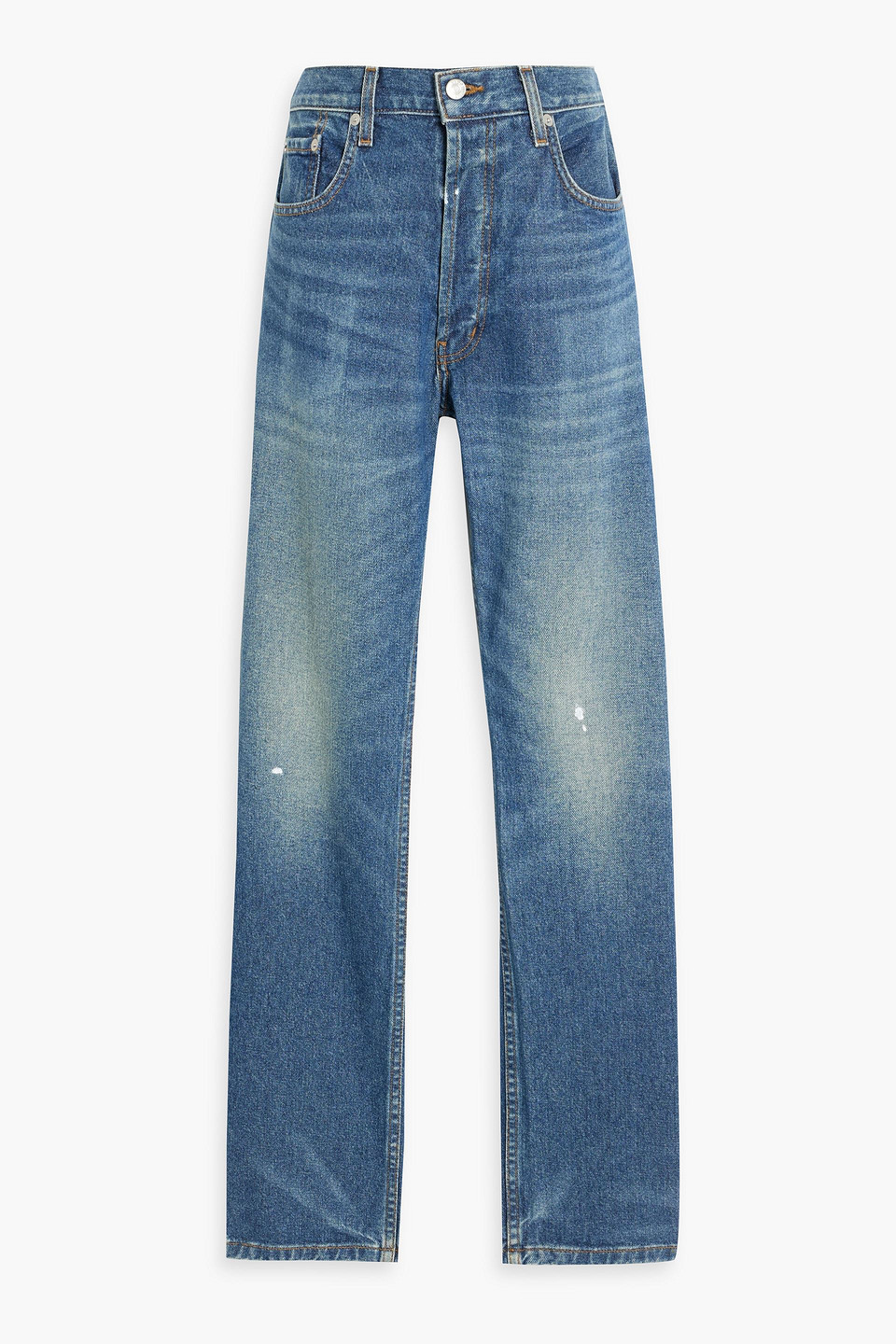 Eb Denim His & Hers High-rise Straight-leg Jeans In Mid Denim