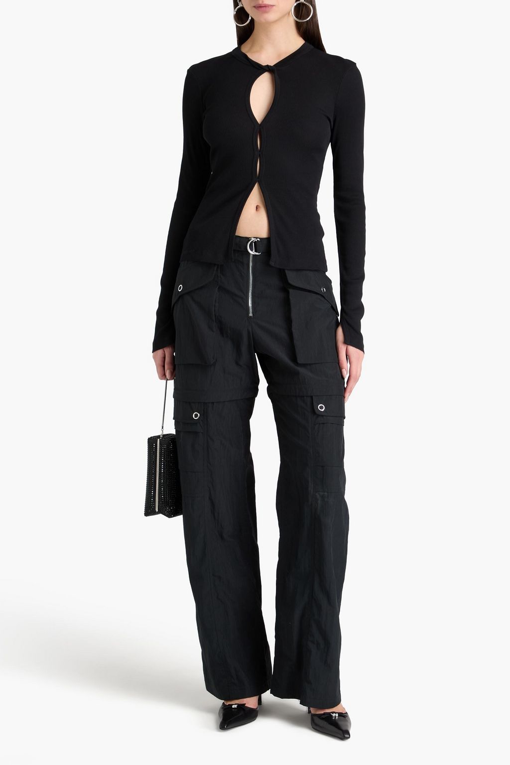 HELMUT LANG بلوزة من الجيرسيه القطني مزين بفتحات