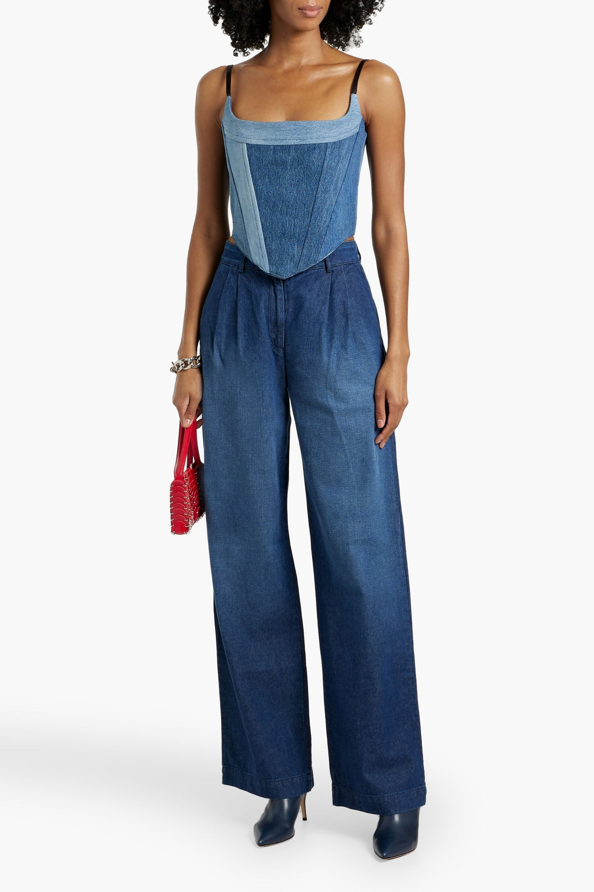 EB Denim Swan pleated high-rise wide-leg jeans
