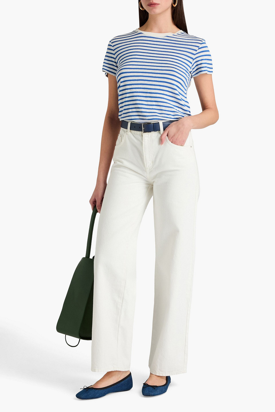 ALEX MILL PROSPECT STRIPED LINEN-BLEND JERSEY T-SHIRT