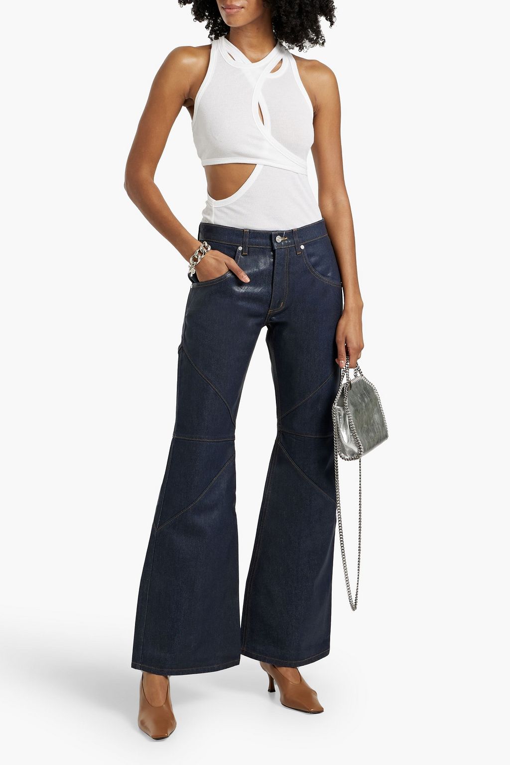 EB DENIM Bowie coated mid-rise wide-leg jeans