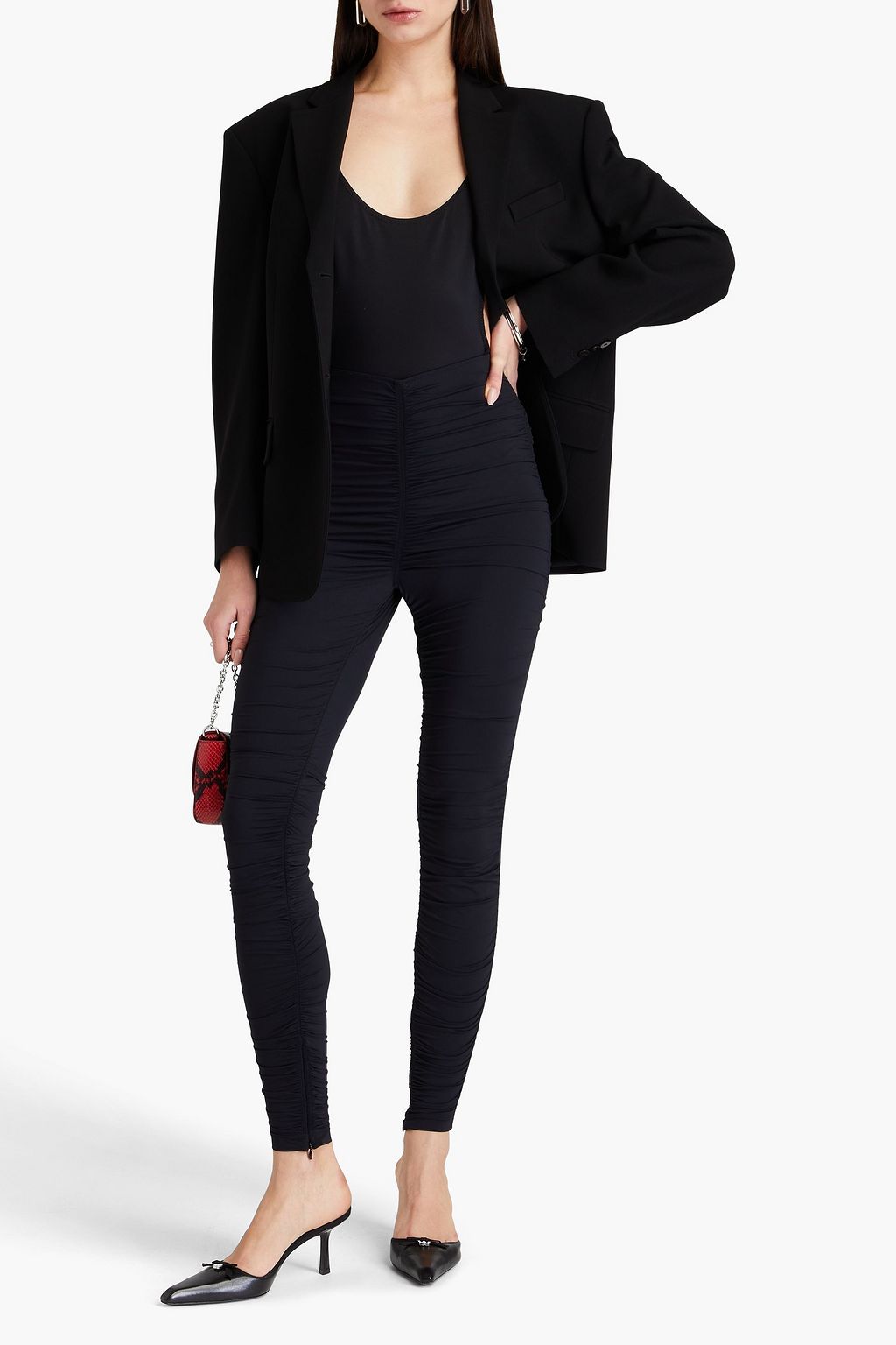ALEXANDER WANG 루쉬 디테일 스트레치 저지 레깅스