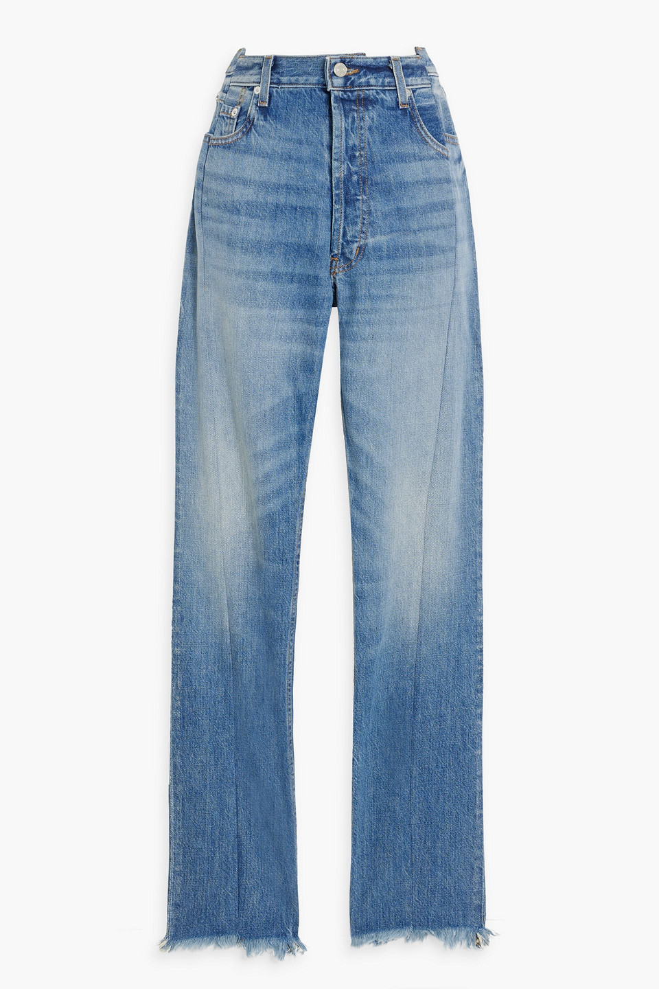 Eb Denim Og Replica Frayed High-rise Straight-leg Jeans In Mid Denim