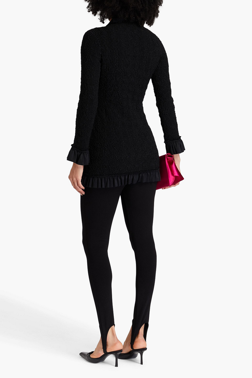 Alexander Wang Ruffled Stretch-seersucker Mini Dress In Schwarz