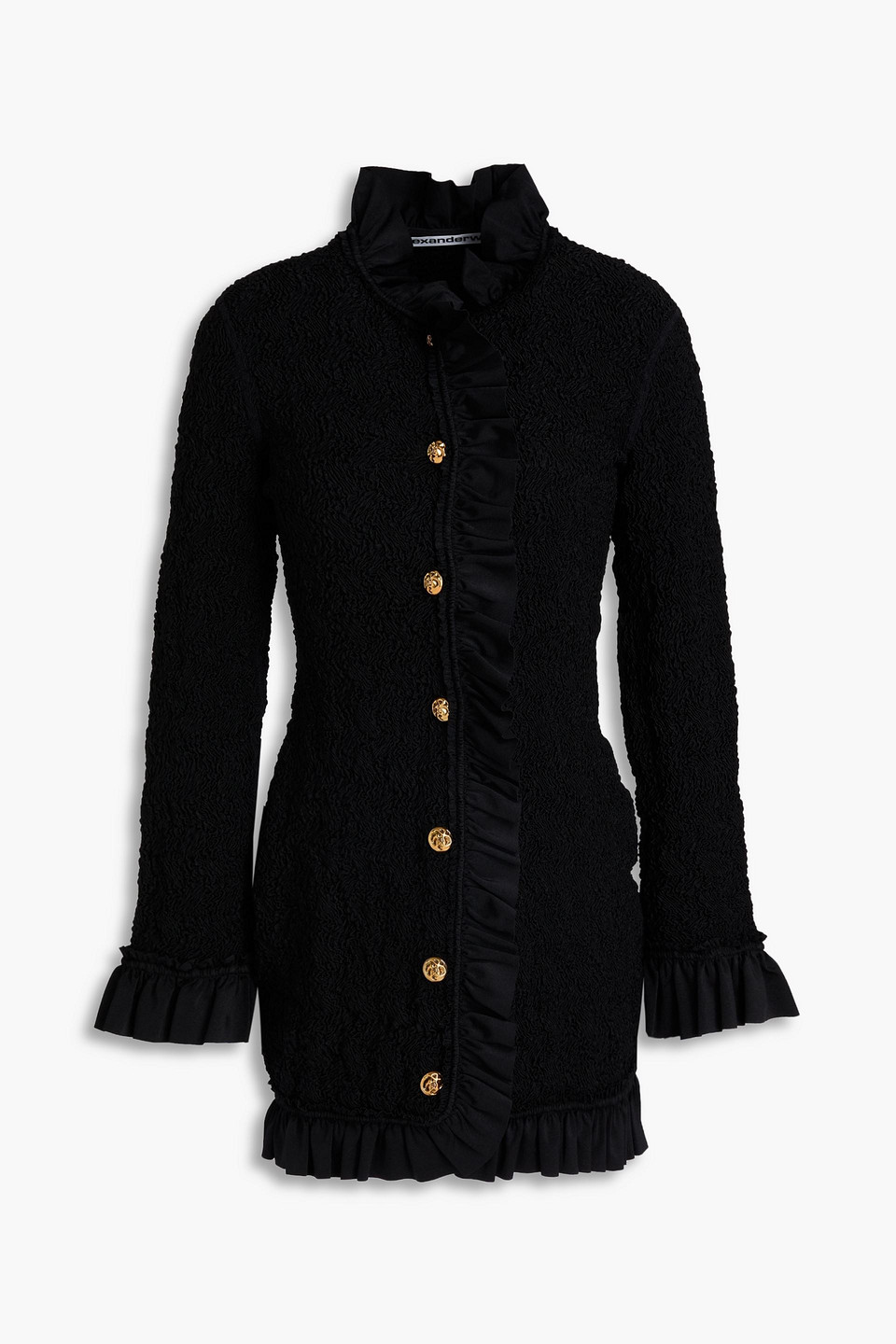 Alexander Wang Ruffled Stretch-seersucker Mini Dress In Schwarz