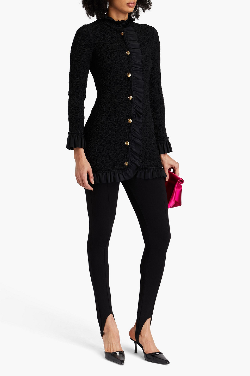 Alexander Wang Ruffled Stretch-seersucker Mini Dress In Schwarz