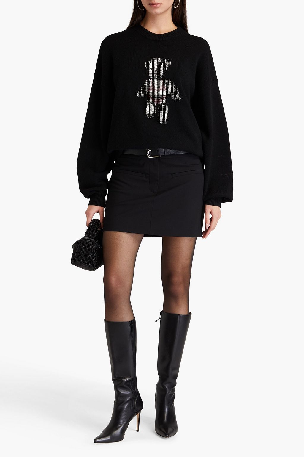 ALEXANDER WANG كنزة رياضية من الصوف مزينة بالكريستال