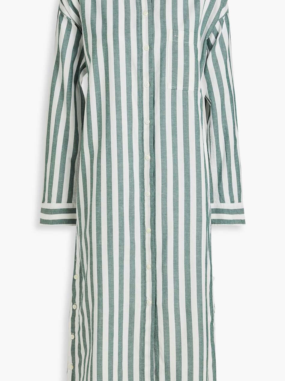 striped cotton and linen-blend midi shirt dress