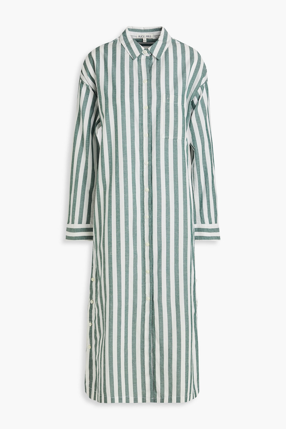 Striped cotton and linen-blend midi shirt dress