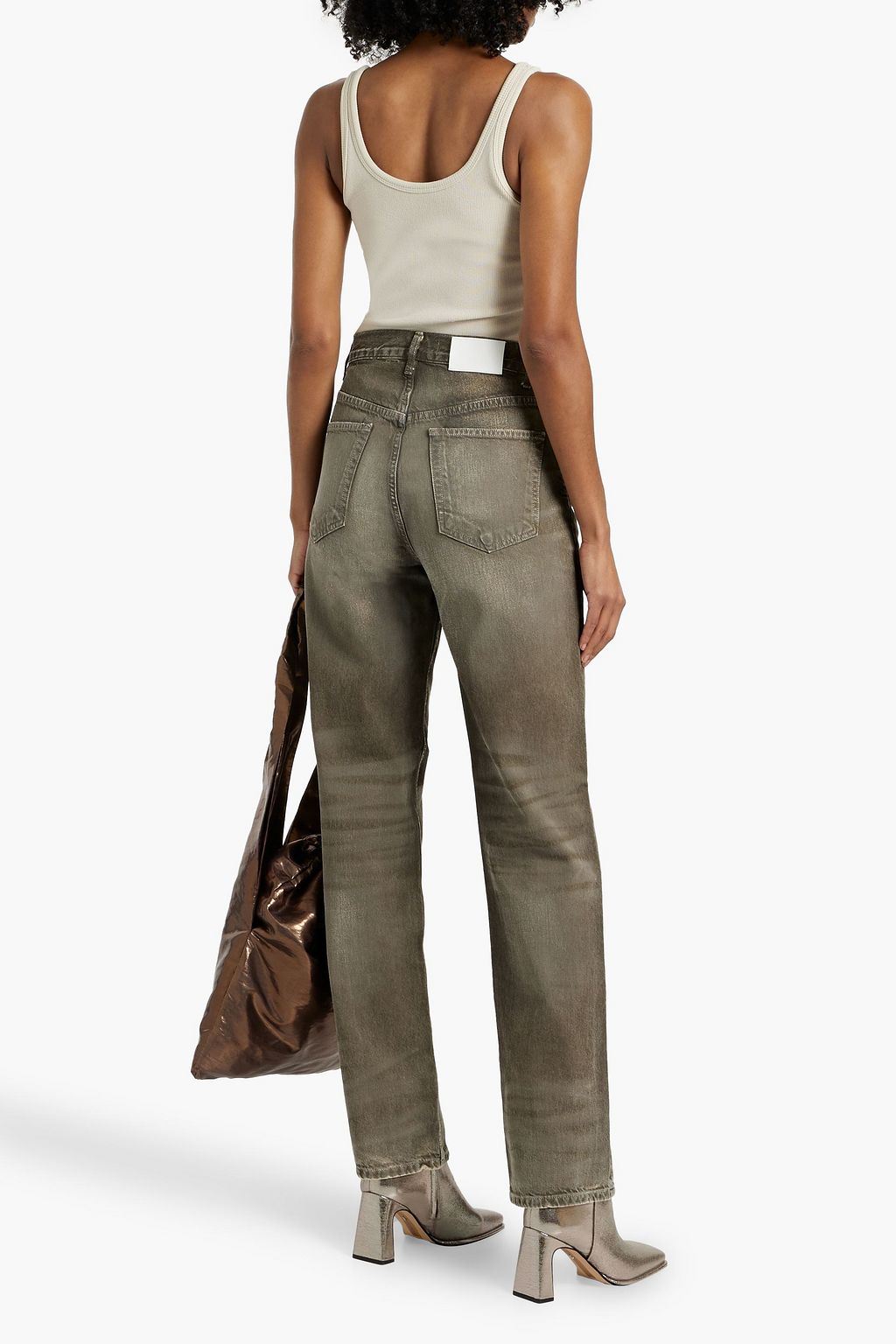 EB DENIM Metallic high-rise straight-leg jeans