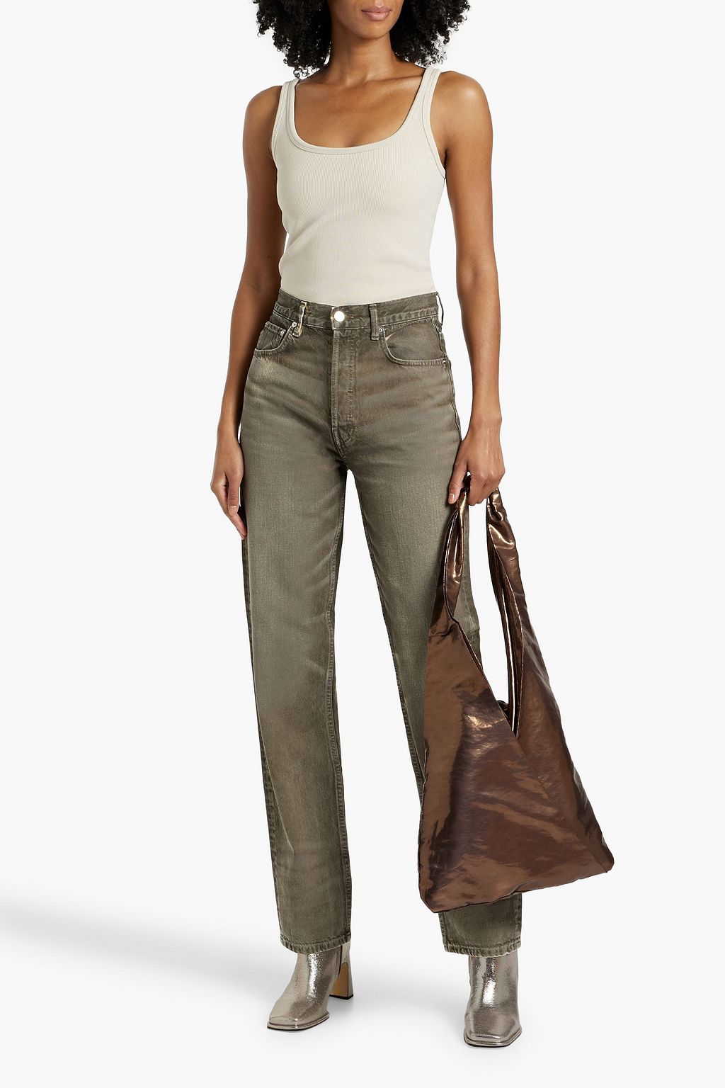 EB DENIM Metallic high-rise straight-leg jeans