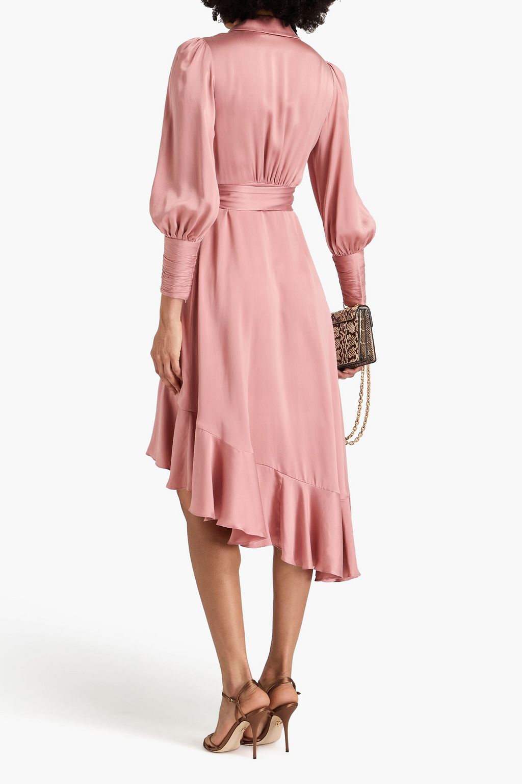 ZIMMERMANN Asymmetric ruffled silk-satin midi wrap dress