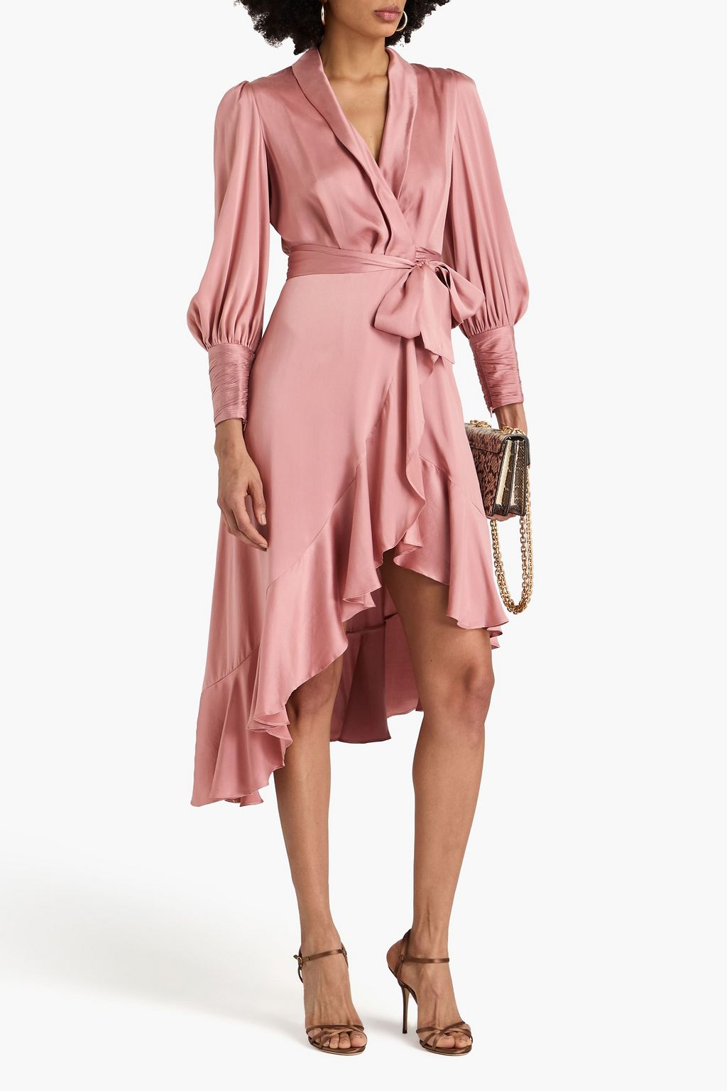 ZIMMERMANN Asymmetric ruffled silk-satin midi wrap dress