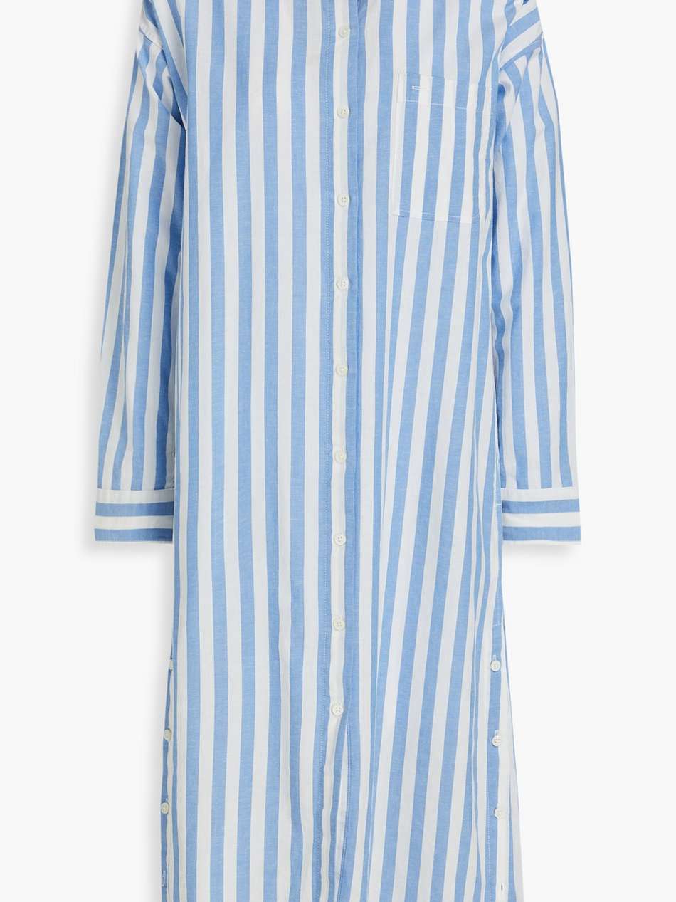 striped cotton and linen-blend midi shirt dress