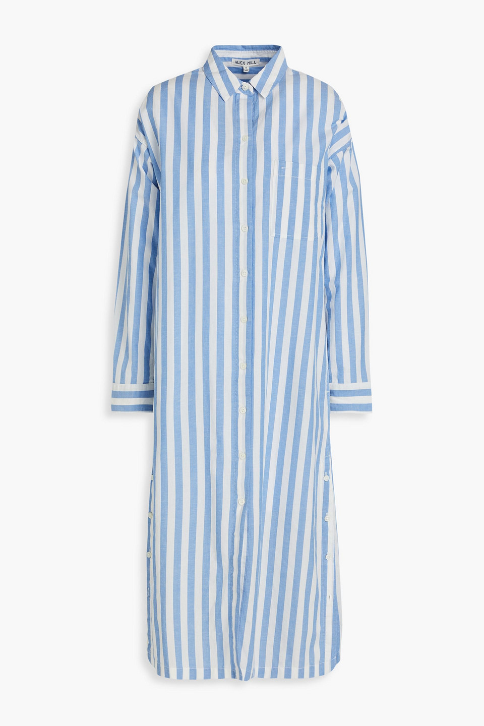 Alex Mill Striped Cotton And Linen-blend Midi Shirt Dress In Light Blue