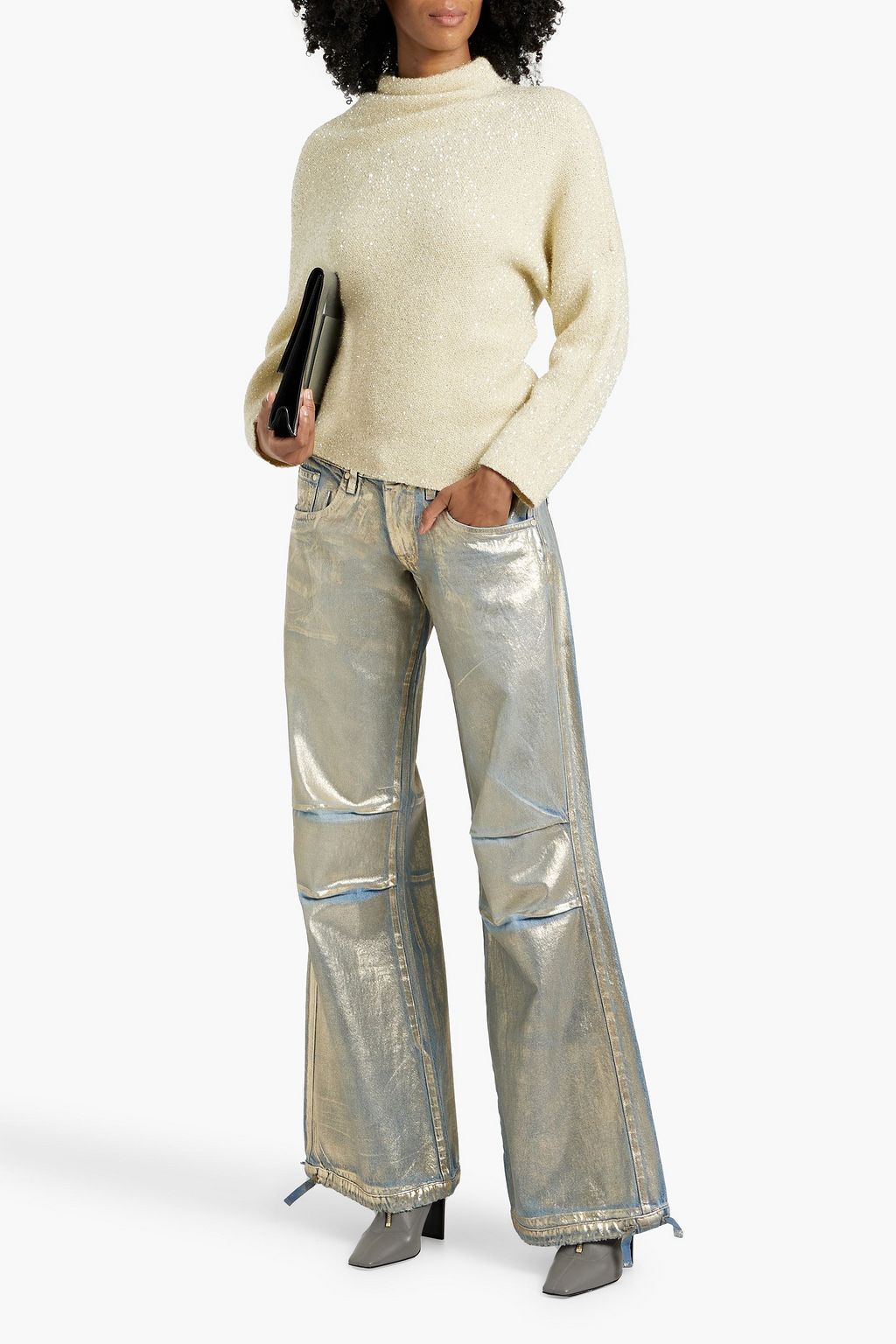 PROENZA SCHOULER Sequined tinsel and knitted turtleneck sweater