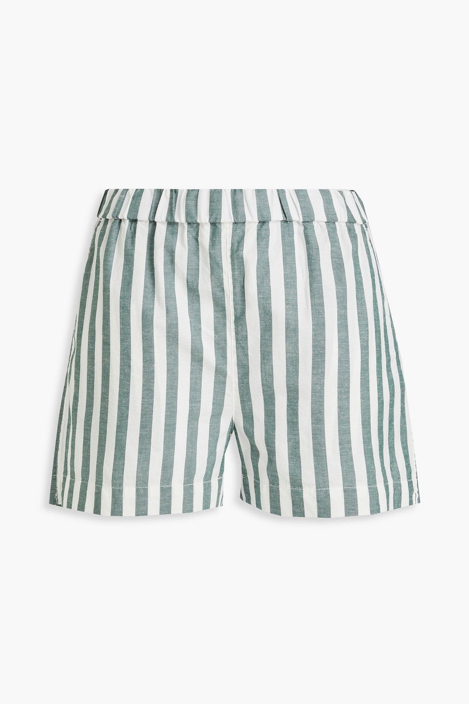Alex Mill Striped Cotton And Linen-blend Shorts In Leaf Green