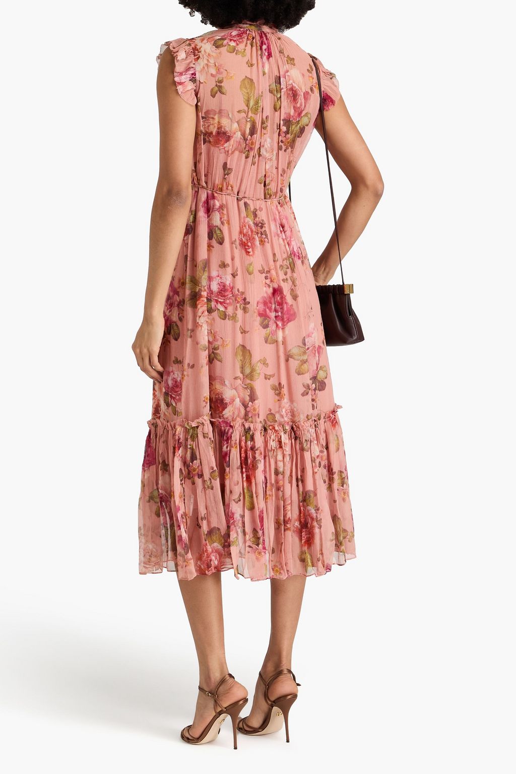 ZIMMERMANN シルククレポン ミディワンピース ラッフル付き フローラルプリント