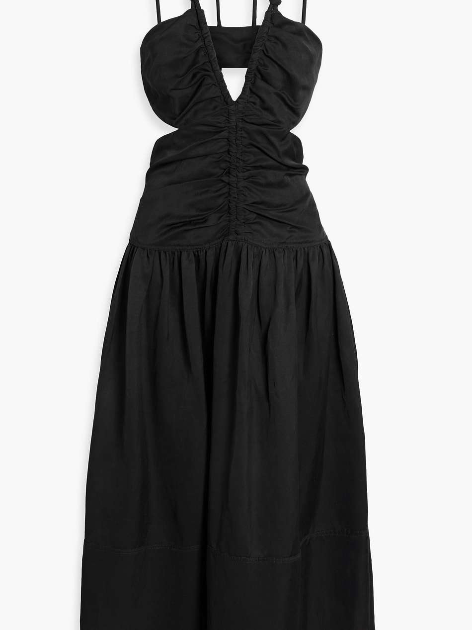 cutout ruched woven halterneck midi dress