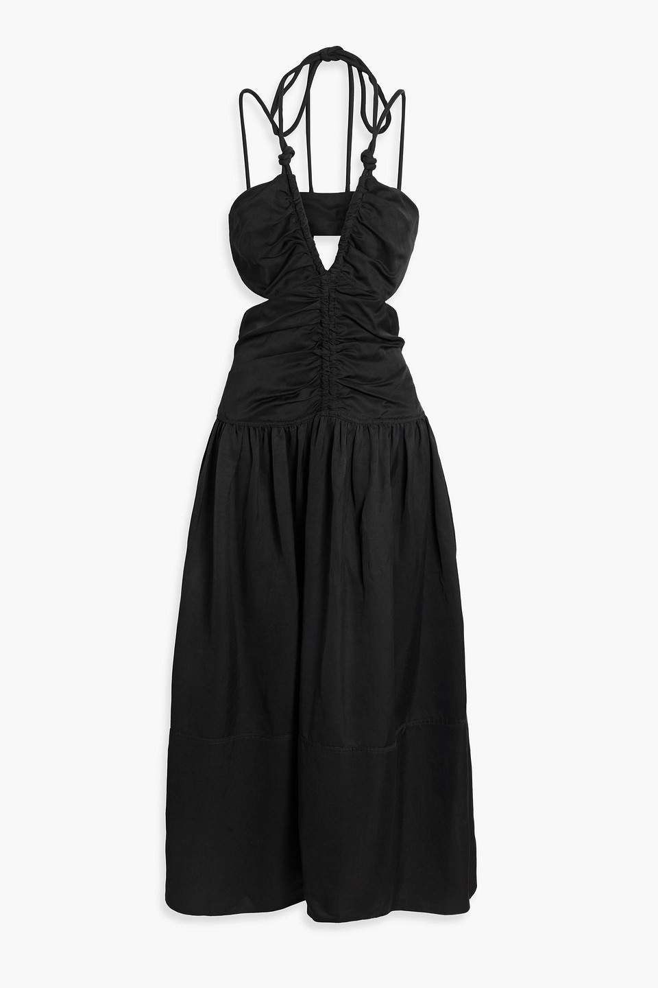 Proenza Schouler Tiered Ruched Strappy Cutout Midi Dress In Black