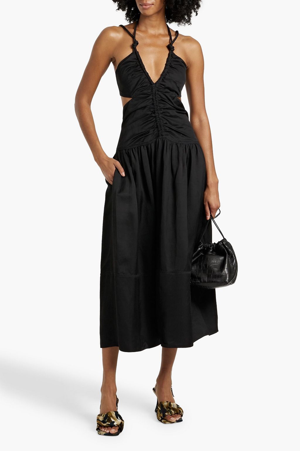PROENZA SCHOULER Cutout ruched woven halterneck midi dress
