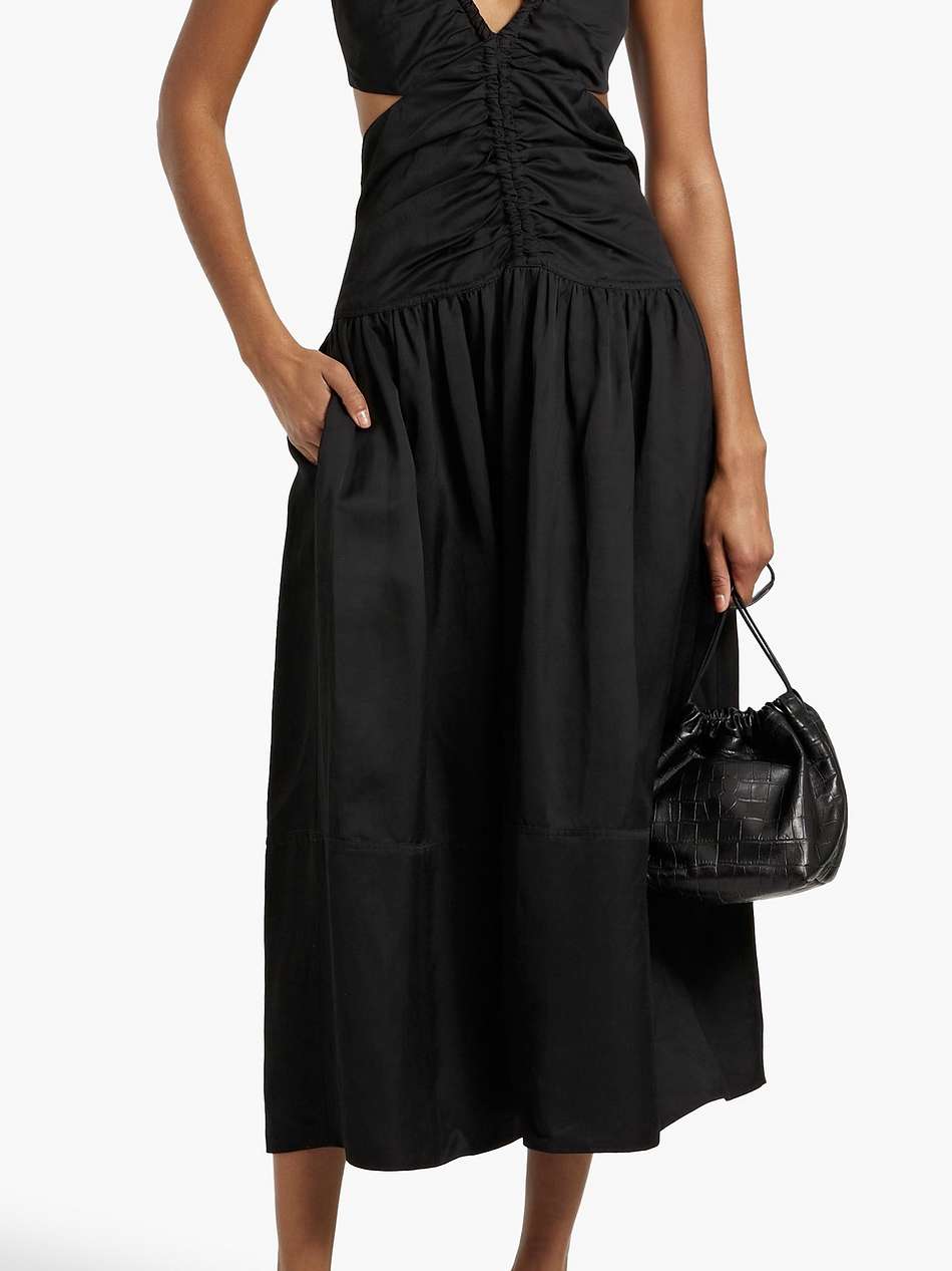 cutout ruched woven halterneck midi dress