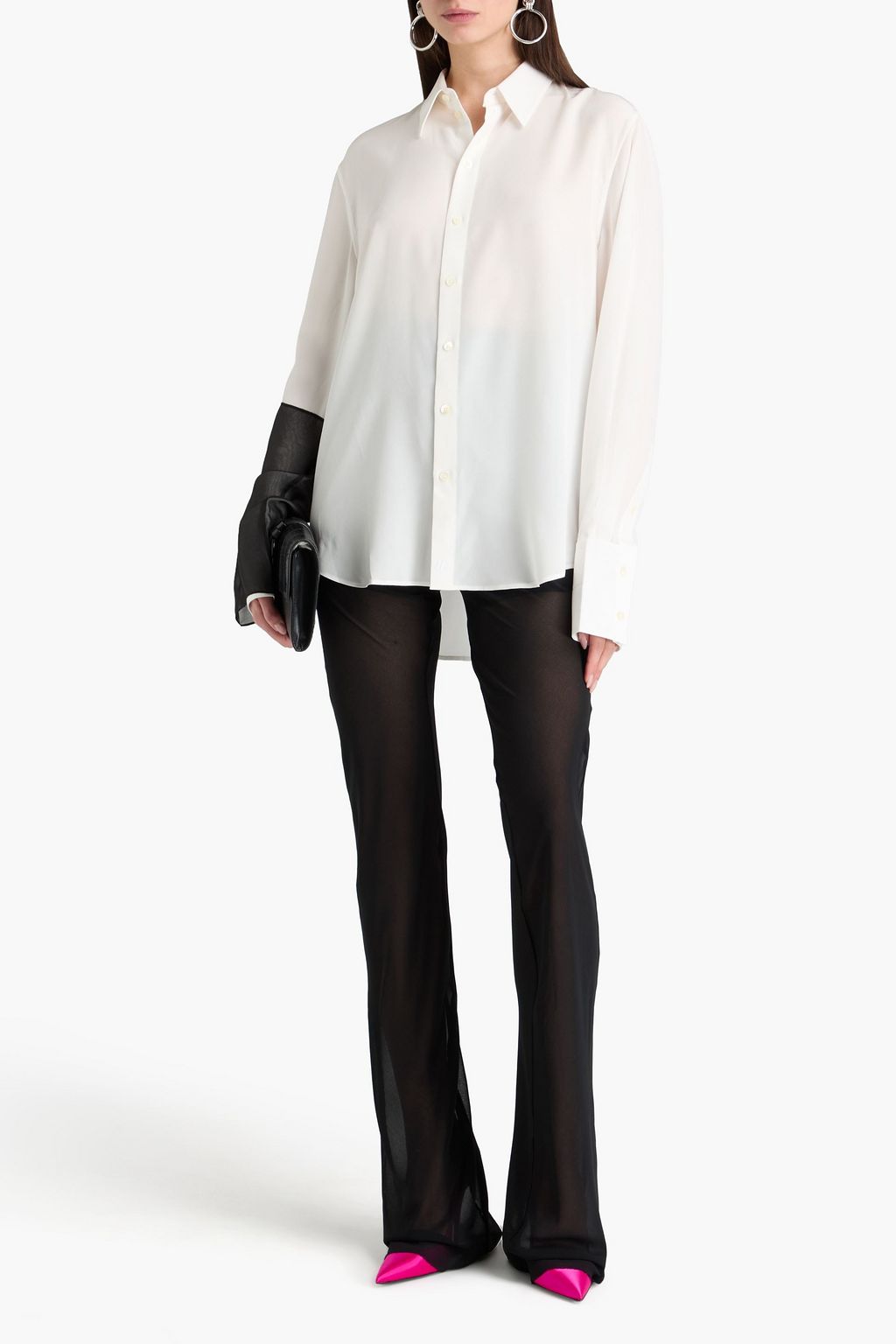 HELMUT LANG 투톤 실크 크레이프 드 신 셔츠