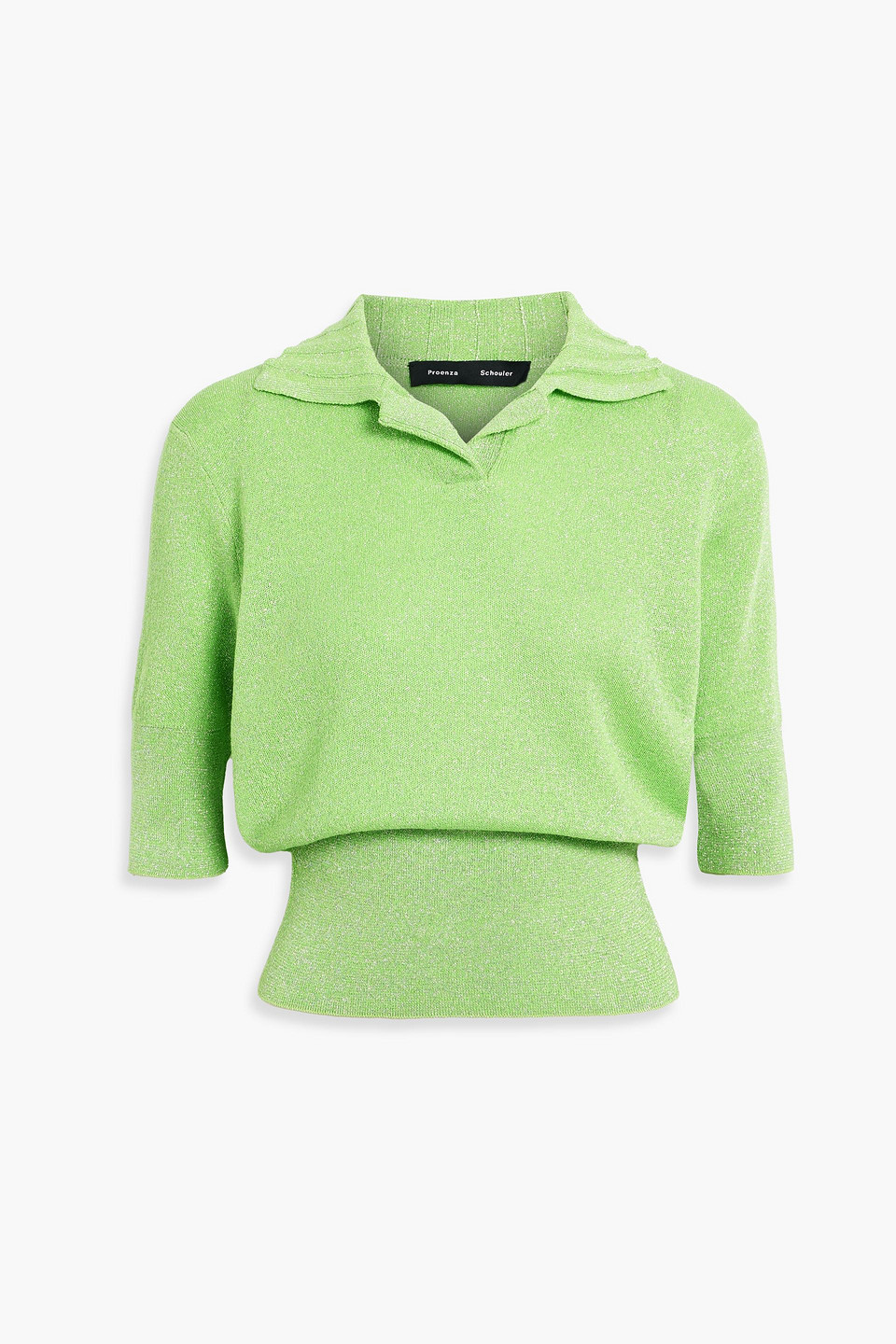 Proenza Schouler Metallic Knitted Polo Sweater In Lime Green
