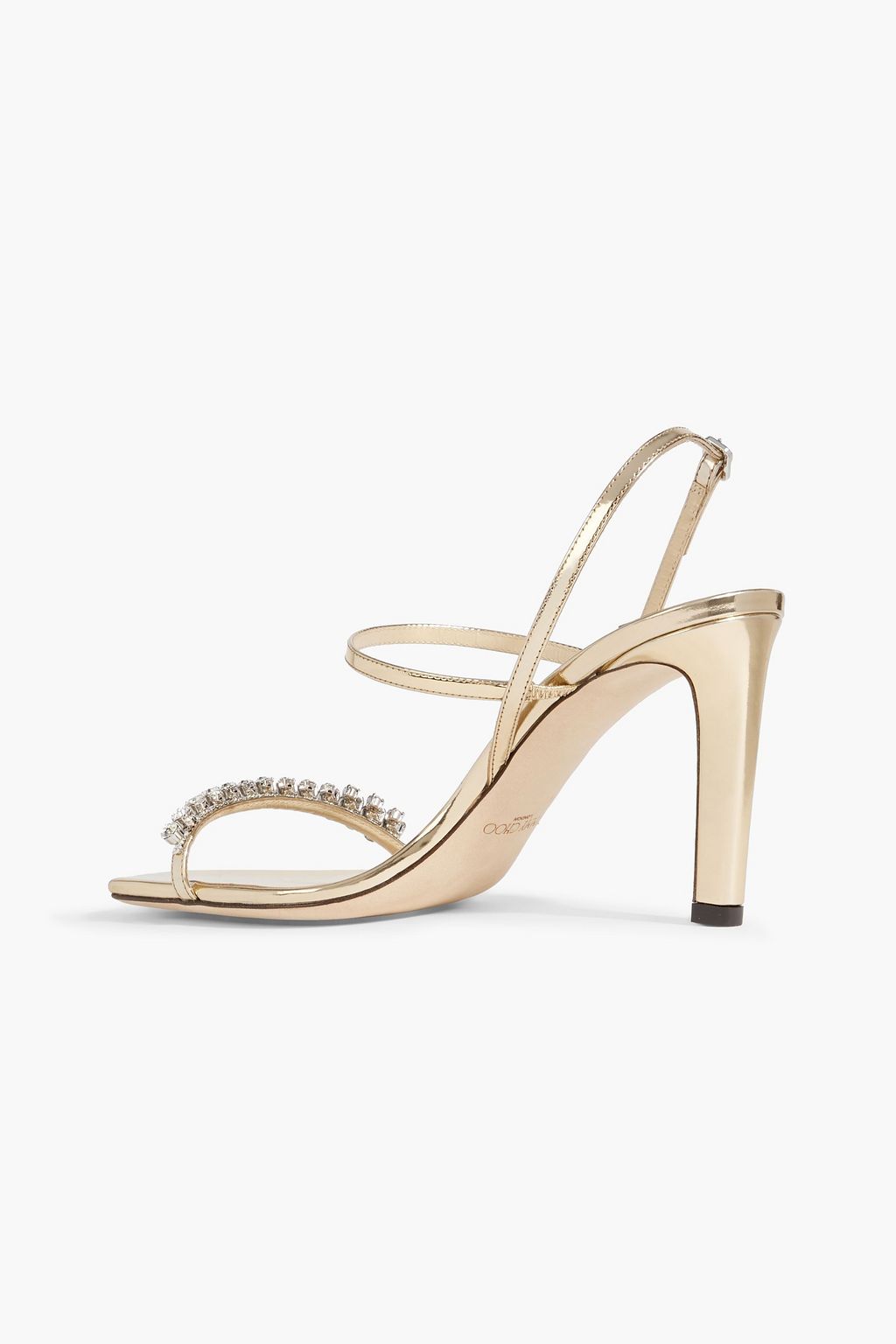 JIMMY CHOO Meira 85 crystal-embellished mirrored-leather slingback sandals