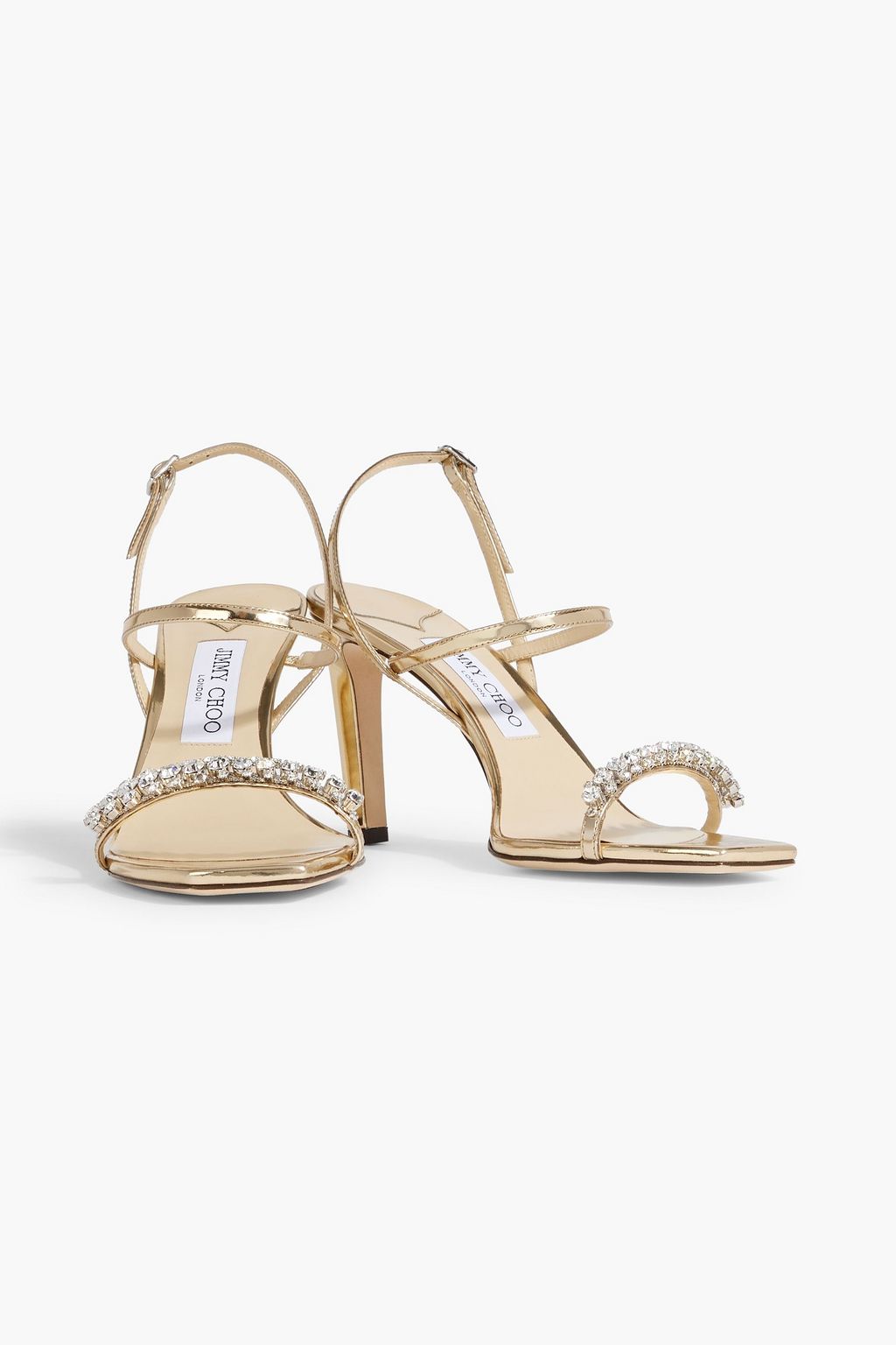 JIMMY CHOO Meira 85 crystal-embellished mirrored-leather slingback sandals